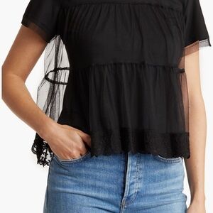 AliCE + OLIVIA Dreema Tiered Lace Tee women’s size medium NWT